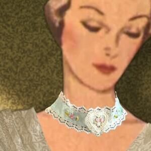 Vintage 1990s Ribbon Lace Choker Necklace Handmade Renaissance Faire Anna Konya